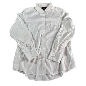 Foxcroft White Non Iron Stretch Button Front Shirt Shaped Fit Women's 16